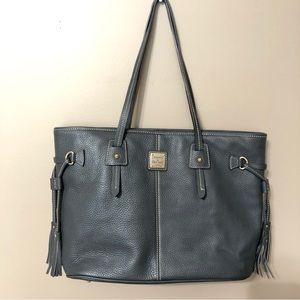 Dooney And Bourke Davis Gray Pebbled Leather Tassel Shopper Tote Purse
